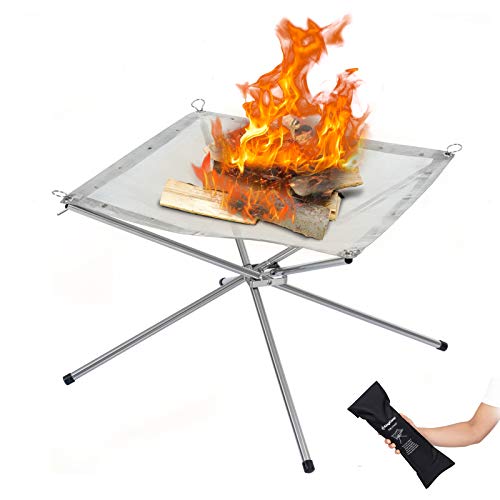 KingCamp Fire Pits for Outside, Halloween Bonfire Stand with Stainless Steel Mesh Collapsible Wild Travel Wood Burning Accessories, Portable Campfire for Autumn Camping