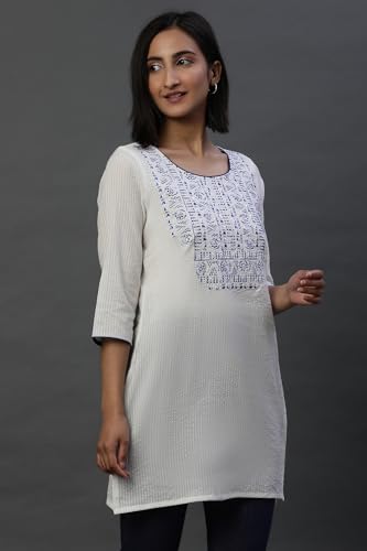 Image of Aurelia Women's Embroide Cotton Blend Straight Kurti
