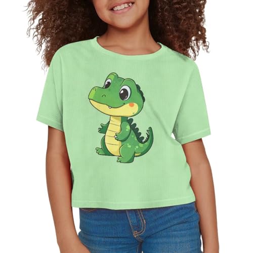 Image of Girls Summer Crop Top Outfits Short Sleeve T Shirts Kids Cute Clothes Tees Blouse