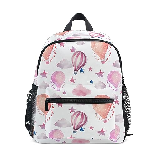 CHIFIGNO Mochila para niños pequeños, mochila preescolar, mochila para jardín de infantes, mochila para niños, niñas, vuelta a la escuela, Globo de aire rosa acuarela y nubes, S, Mochilas de viaje