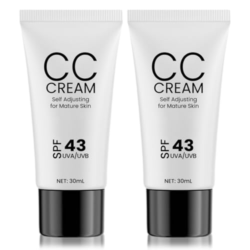 CC Cream for Older Women, Skin Tone Adjusting CC Cream Spf 43, Self Adjusting for Mature Skin, Intense Moisture, Conceals Pigmentation, All Skin Types (2 PCS)