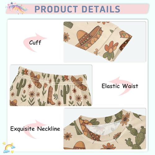Pajama Sets Long Sleeve Western Boots Floral Pattern Soft Comfy Sleepwear 2 Piece PJS 3-8T4
