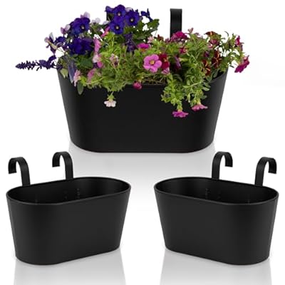 Beautiful Hanging Flower Pots for Outside Railing Or Fence - Stylish Set of 3 Outdoor Planters For Any Balcony, Porch or Deck - Window Planter Boxes Are Perfect to Grow Fresh Herbs & Flowers at Home