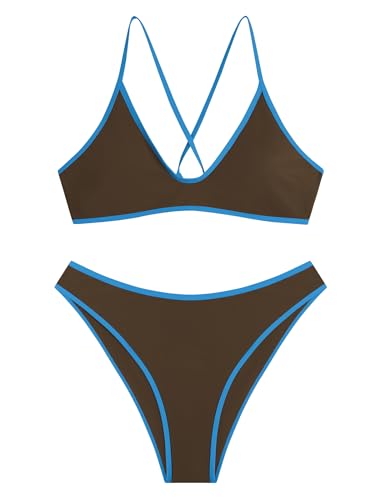Image of ZAFUL Women's Tie Back Padded High Cut Bralette Bikini Set Two Piece Swimsuit