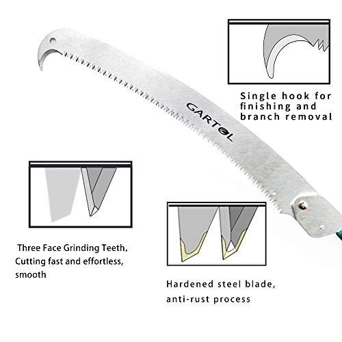 GARTOL Telescopic Pole Saw - 3.7-8.8 ft Extension Pole Tree Pruner Pruning Saw with 1.59 ft 3-Sides Razor-Toothed Blade, Comfortable Foam Grip and Lightweight Durable Aluminum Alloy Extendable Pole