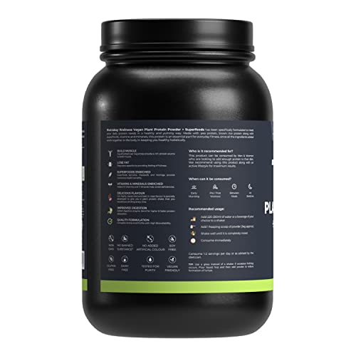 Image of Nutrabay Wellness Vegan Plant Protein Powder + Superfoods 24g Protein per Serving - Complete Amino Acid, Pea & Brown Rice, Sugarfree - 1kg, Rich Chocolate | 100% Authentic Clean Protein