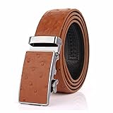 [JUNENTER] メンズ オーストリッチスキン エンボス加工 自動バックル 本牛革ベルト ラチェットベルト 幅35mm 5色