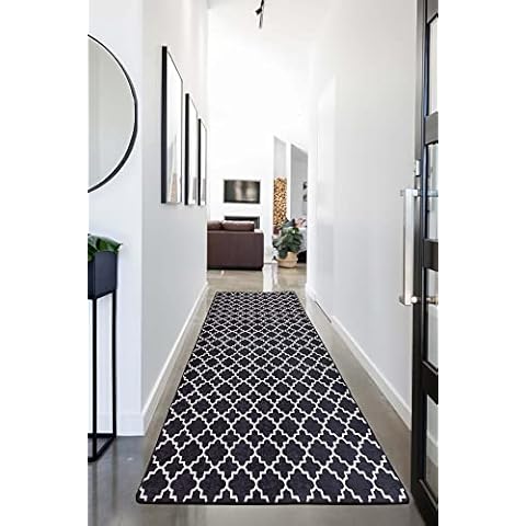 miqna Wohnzimmer Teppich Kurzflor Moderne geometrische rutschfeste Boden Flur Teppich Gel Läufer schwarz weiß Cover