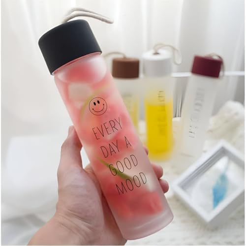 Image of Water Bottle for Office, Frosted Motivational 500 ML, Pack of 2 | Glass Bottle, Leakproof Lid, Stylish Slim Lightweight, For School Gym Travel, BPA Free Cute Aesthetic