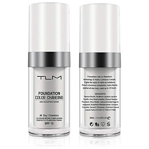 Colour Changing Foundation, (2Pcs) Flawless Color Changing Foundation Makeup Base Moisturizing Liquid Foundation for Women, Concealer Cover, Girls SPF15, Sunscreen, Non-Greasy,Long Lasting Cover