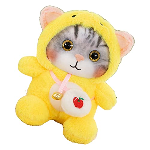 Dilwe Muñeca Suave de la Felpa del Gato, Juguete Borroso Relleno de la Felpa del Gato Reloj Colorido Portátil para los Niños para el Cumpleaños (Amarillo)