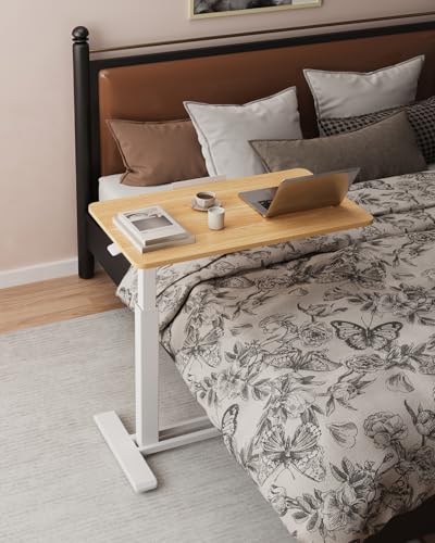 Image of FLEXISPOT H7 PRO Mobile Standing Desk Adjustable Overbed Table Pneumatic with Wheels 55Tiltable Portable Laptop Desk Rolling Computer Cart Foldable Bedside Table(27.6 inch W x 15.7 inch D, Maple)