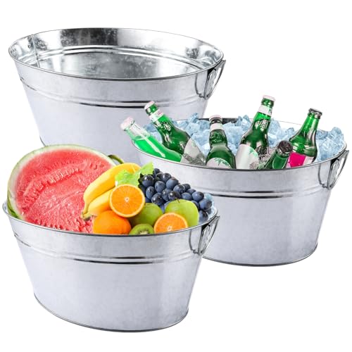 APACALI 3 Stück Getränkewanne mit Henkel Zinkwanne mit Eiskratzer wasserdicht Getränkekühler Sektkühler Groß Eiskübel Eiseimer für Garten Party