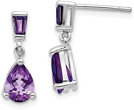 Solid 14k White Gold Amethyst Purple February Gemstone Dangle Studs Post Earrings - 18mm x 5mm