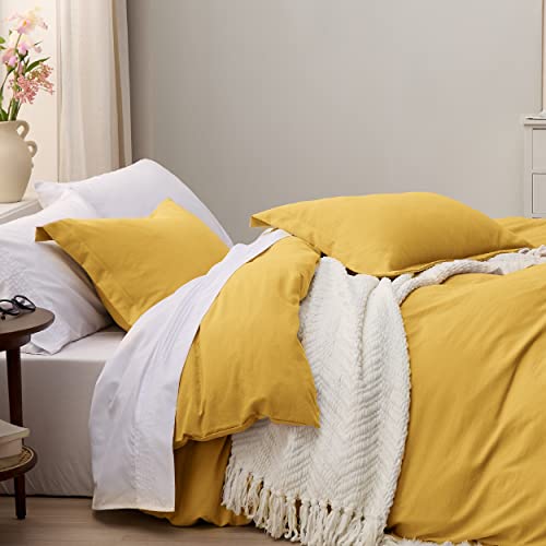 Image of Bedsure Mustard Yellow Duvet Cover Twin /Twin XL Size - 2 Pieces Prewashed Cotton-Like Extra Soft Bedding Set, Includes 1 Twin Duvet Cover 68x90 Inches with Zipper Closure & 1 Pillow Sham, No Comforter