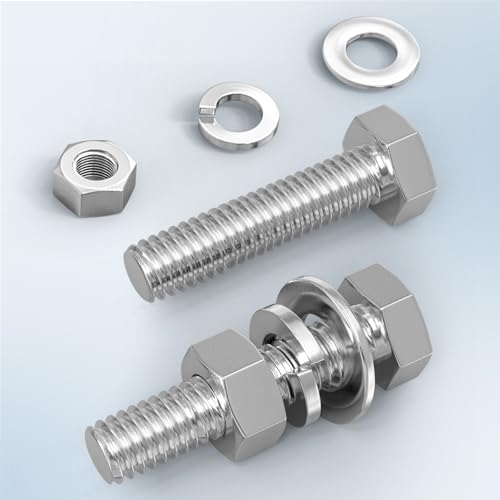 Image of 20PCS 3 /8-16 x 2 304 Stainless Steel Fully Threaded Bolt with Nut Flat & Lock Washers and Spanner
