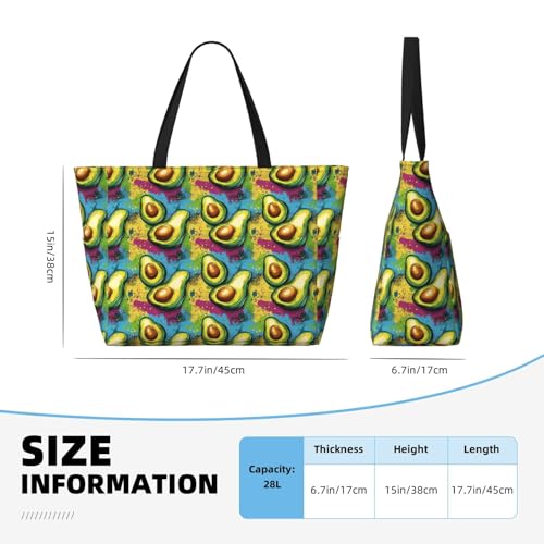 Large Beach Bags for Women Sandproof - Colorful Cartoon Avocado Print Summer Travel Work Tote Bags with Zipper2