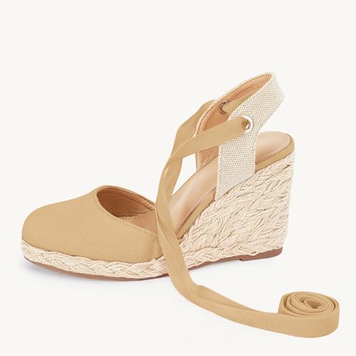 Image of Juliet Holy Womens Lace up Espadrilles Closed Toe Wedges Sandals Strappy Slingback Platform Heels