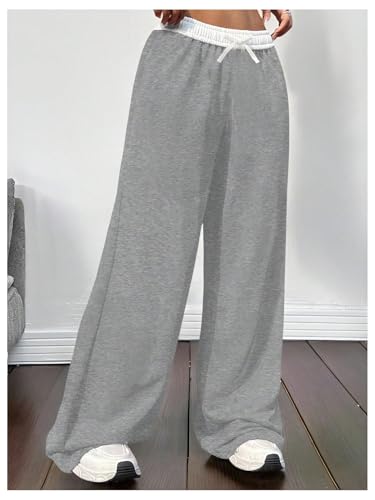 Milumia Girl's Colorblock Bow Sweatpants Elastic Low Rise Wide Leg Baggy Casual Pants4