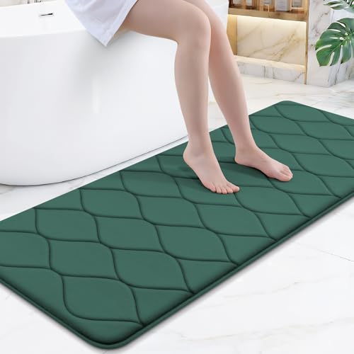 Image of Smiry Memory Foam Bath Mat 59x24, Ultra Soft Absorbent Bathroom Rugs | Hunter Green, Plush Quick Dry and Machine Washable Cushion Bath Mats for Bathroom, Shower, Tub & Home Decor