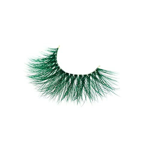 Vnihtt Colored Lashes,20Mm 3D Mink Lashes With Color,Colored Eyelashes,Dramatic Look Soft Fluffy Green Fake Eye Lashes 1 Pair For New Year Cosplay Party Stage Halloween Masquerade #TOP2