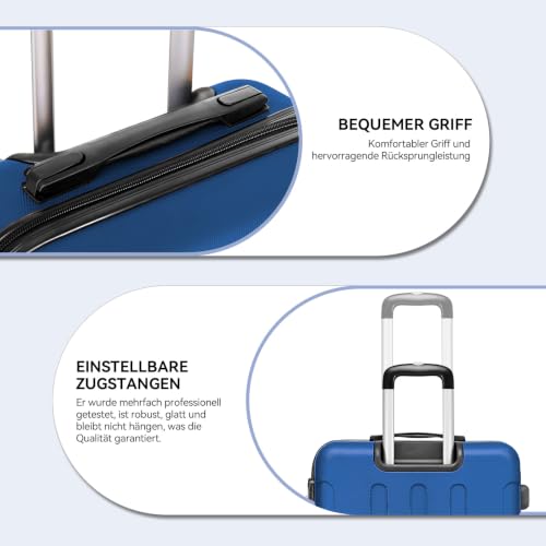 BEIBYE Handgepäck Koffer M 55 cm – Kabinenkoffer aus ABS, leicht, 360° Doppelrollen, Reisekoffer für Kurzreisen, Blau – Ansicht 5