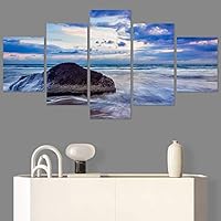 SIGNWIN 5 Panel Canvas Wall Art Modern Art Beach Dramatic Island Landscape Multicolor Photography for Home Decorations Ready to Hang - 60