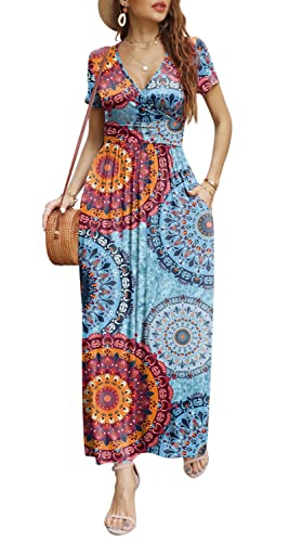 Image of CATHY Maxi Dresses for Women Short Sleeve V-Neck Casual Long Summer Wrap Dress with Pockets