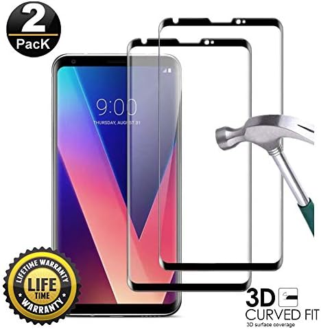 For LG V30 Glass Screen Protector Premium [3D Curved] [Bubble Free] [9H Hardness] [Anti-Fingerprint] Clear Full Screen Coverage Tempered Glass Screen Protector for LG V30 [2-Pack]