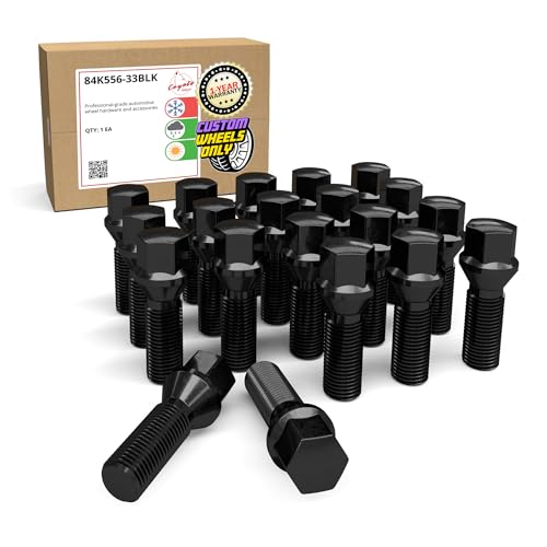 Image of Wheel Accessories Parts 20 Pcs M14 x 1.50 Thread Acorn Seat Lug Bolt Black Finish 33mm Shank Length 17mm Hex fits Land Rover Range Rover | Volvo S60 S90 XC40 XC60 XC70 XC90 | Older BMW