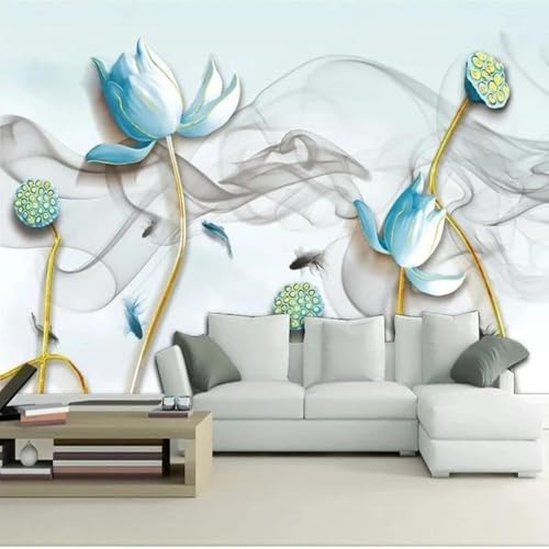 Tzxztt Loto Azul Creativo Humo Pececitos Papel Pintado 3D Seda Texturizada Primera Calidad Neutros Material Ideal Para SalóN Dormitorio-200cm×140cm