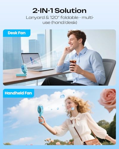 Image of Otlonpe Handheld Misting Fan Portable, Powerful 4 High Speeds Rechargeable Small Hand Held Fan Water Mist, 4000mAh Battery Operated, Foldable, Lanyard, Personal Cooling for Travel Men Wome