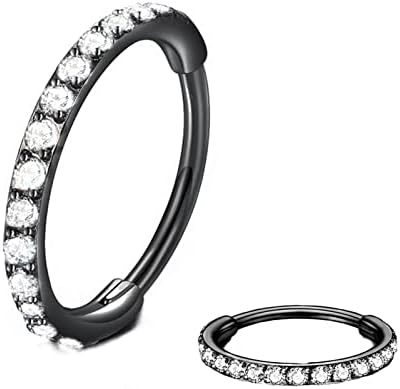 Uhavefun CZ Hinged Segment Nose Rings Hoop 316L Surgical Steel Cubic Zirconia Cartilage Earrings Lip Rings Conch Daith Helix Tragus Body Piercing Jewelry 20G 18G 16G Stainless Steel Septum Piercing Septum Clicker Ring