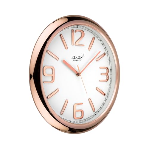 Image of Rikon 2951 DX SW Round Circular Analog Wall Clock - Designer White Copper with Silent Movement, Stylish & Modern for Home & Office (35.56 x 35.56 cm)