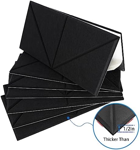 Ensepst 8 Pack Acoustic Panels with Self-Adhesive,15.7" X 7.85" X 0.47" Soundproof Wall Panels, High Density Beveled Edge Sound Absorbing Panels, Acoustic Treatment for Studio Home and Office (Black)