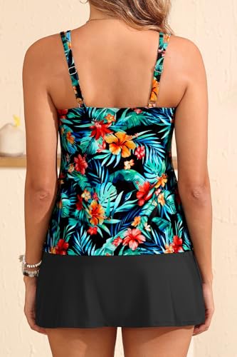 Image of Women Tankini with Skirt Two Piece Swimsuits Tummy Control Bathing Suit