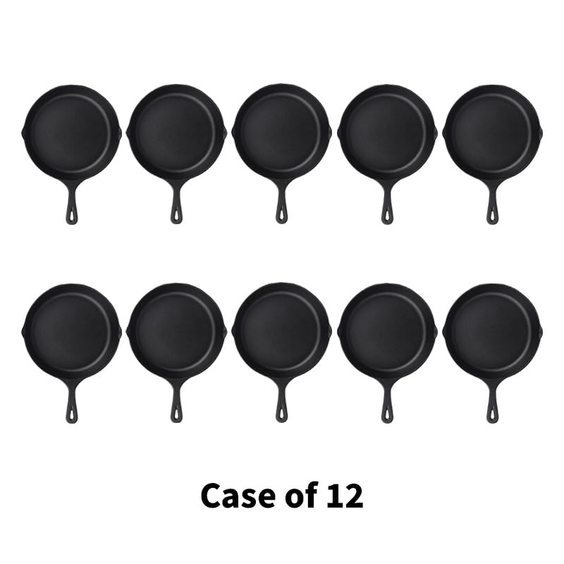 Image of 5-Inch Cast Iron Skillet, 12pcs Pre-Seasoned Cast-Iron Frying Pan with Teardrop Handle - Oven, Stovetop, Grill & Campfire Use Durable, Non-Toxic, Even-Heating Cookware - Black