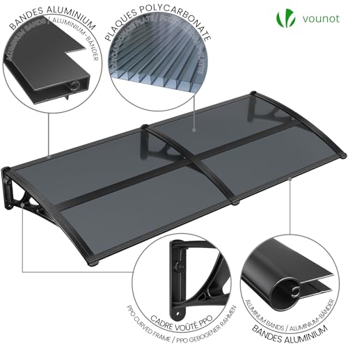 Miniatura 6 de VOUNOT® Marquesinas Exterior para Puertas y Ventanas, 200 x 80 cm Tejadillo de Protección con Barra Central, Toldo Cubierta de Policarbonato en Jardín, Antracita