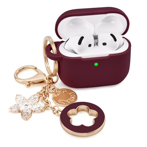 Image of Case Compatible With Apple Airpods 4 - VISOOM Airpods 4 Cases 2024 Cover Women Anti-Drop Silicone iPods 4 Earbuds Wireless Accessorie Charging Cases Girl Bling Keychain for Airpod Ipods 4th Generation