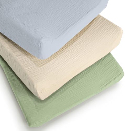 Muslin Changing Pad Cover Unisex, Solid Color Muslin Baby Changing Mats for Boys & Girls, 100% Cotton 3-Pack Breathable and Skin-Friendly Changing Table Covers, Large