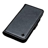 Porter Riley - iPhone 15用レザーケース プレミアム本革スタンド/カバー/ウォレット/フリップケース カードスロット&水平スタンド付き(ピュアブラック)