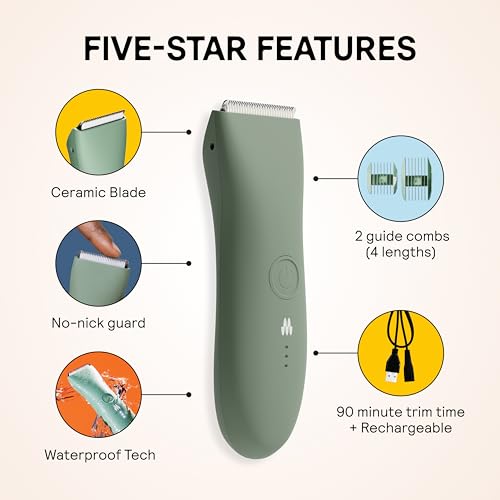 meridian the trimmer original - body hair trimmer for men electric shaver for pubic hair chest legs amp bikini waterproof amp rechargeable sage