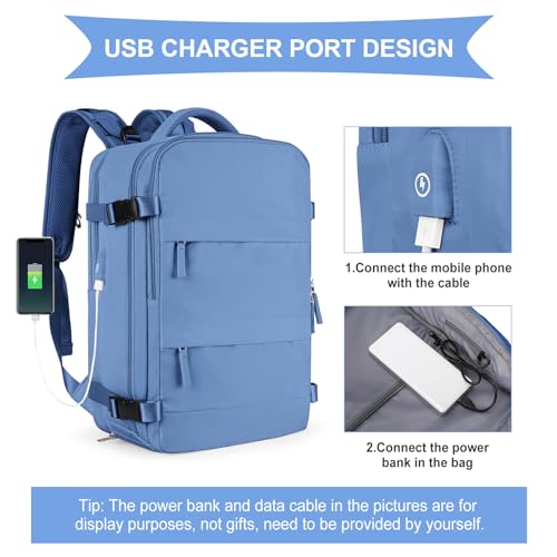 coowoz Large Travel Backpack for Women Men,Carry On Backpack,Hiking Backpack Outdoor Sports Rucksack Casual Daypack Travel Essentials Sky Blue - Image 5