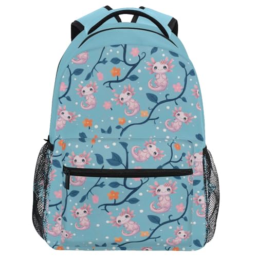 Wamika Mochila para meninos e meninas para escola secundária, mochila de livros para crianças e adolescentes para crianças de 6 a 16 anos, Axolotl, 11.5 x 8 x 16 IN