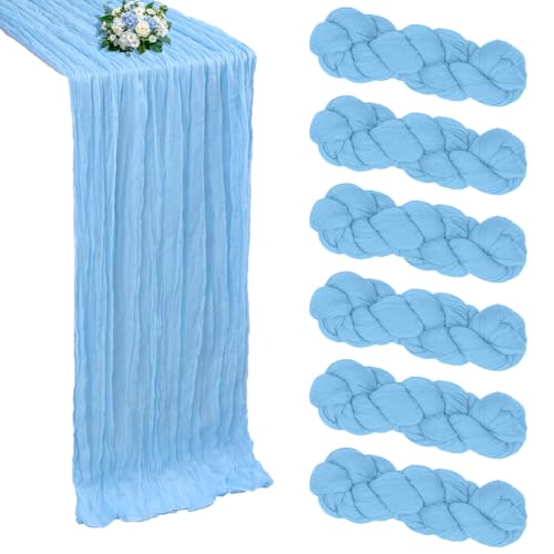 RestfulGlow 6 Pack Baby Blue Cheesecloth Table Runner 10Ft 23 x 120 Inch