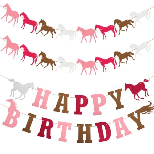 HENGBIRD 3 unidades de cavalos decoração de aniversário Happy Birthday Banner Horse grinalda Happy Birthday grinalda suprimentos para festas, festas de corridas de cavalos, temática equestre