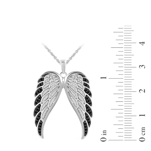 Amazon Essentials Sterling Silver Black and White Diamond Angel Wings Pendant Necklace (0.5 cttw), 18" (previously Amazon Collection)3
