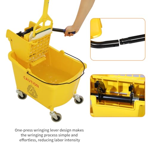 Commercial Mop Bucket with Side-Press Wringer for Floor Cleaning, 35 Quarts, Yellow, Including One Commercial Mop - Image 6