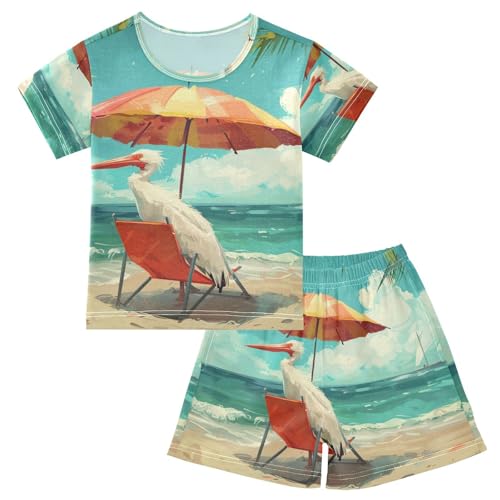 ALAZA Bird on The Summer Beach Pajama Set Short Sleeve Sleepwear Soft Lounge Nightwear