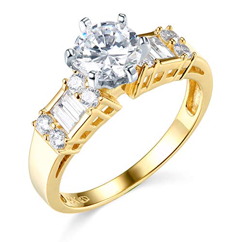 14k Yellow Gold SOLID Wedding Engagement Ring and Wedding Band 2 Piece Set - Size 8.52